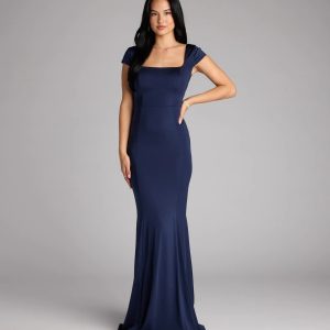 Gloria Cap Sleeve Tie Back Mermaid Formal Dress