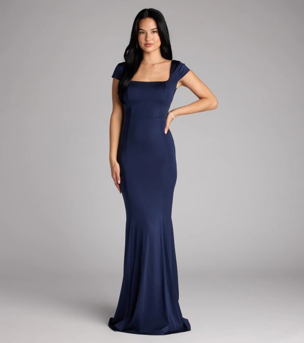 Gloria Cap Sleeve Tie Back Mermaid Formal Dress