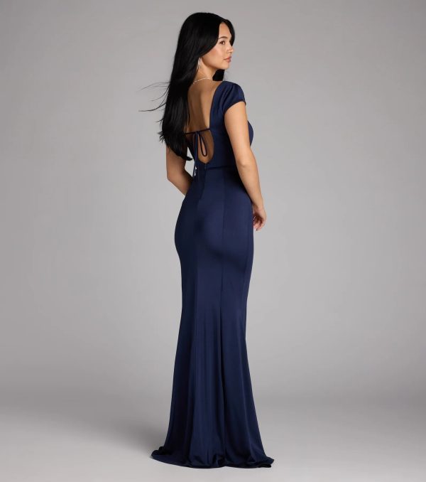 Gloria Cap Sleeve Tie Back Mermaid Formal Dress - Image 2