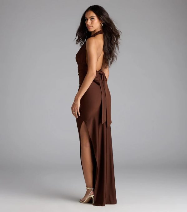 Darla Halter Open Back Bow Slit Formal Dress - Image 6