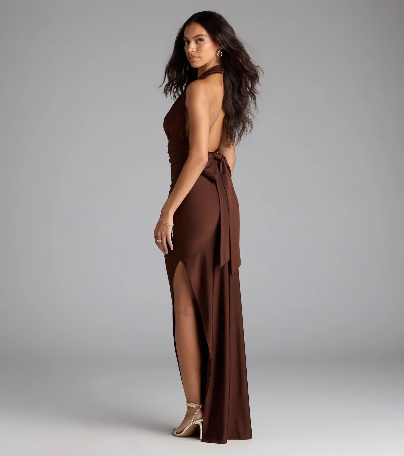 Darla Halter Open Back Bow Slit Formal Dress - Image 6
