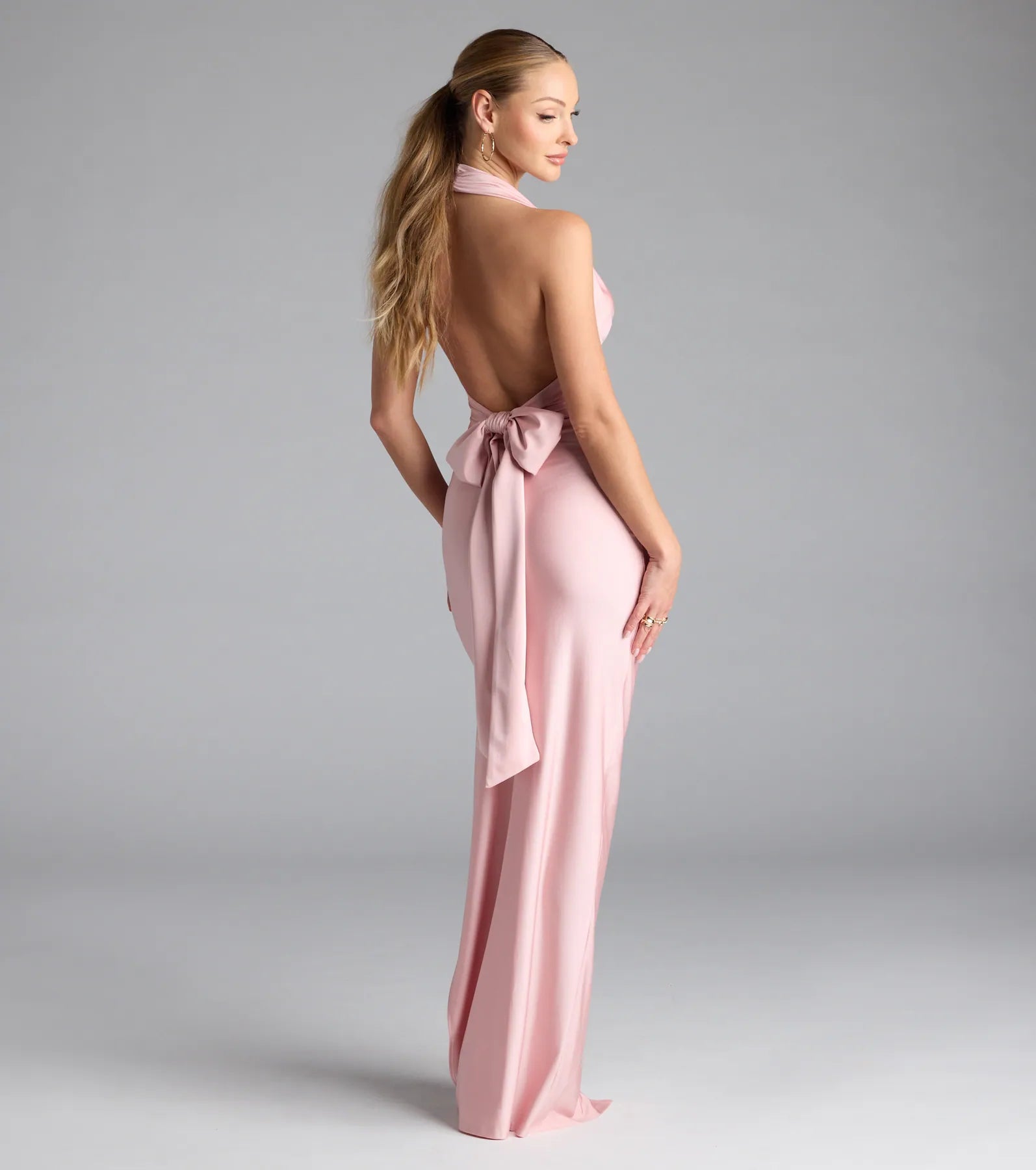 Darla Halter Open Back Bow Slit Formal Dress - Image 10