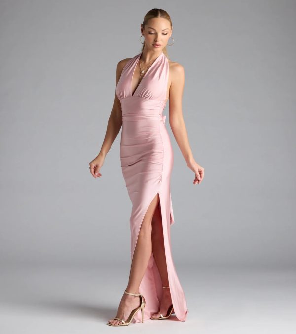 Darla Halter Open Back Bow Slit Formal Dress - Image 12