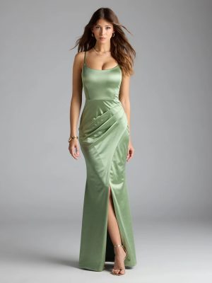 Alaine Lace-Up Slit Mermaid Satin Formal Dress