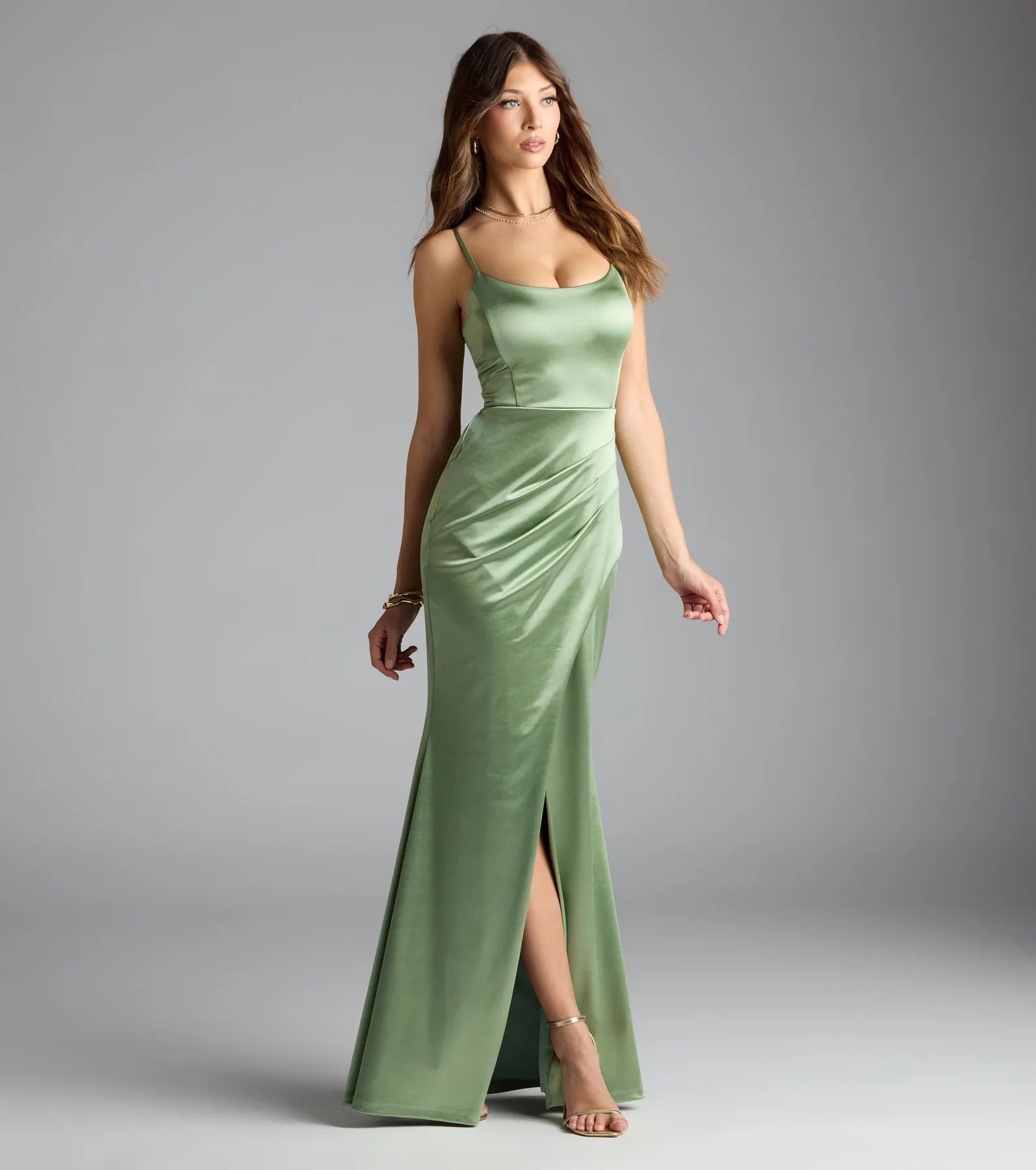 Alaine Lace-Up Slit Mermaid Satin Formal Dress - Image 4