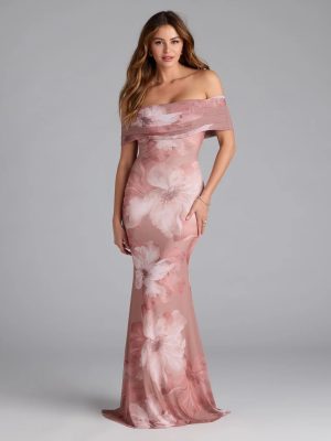 Mikayla Off-Shoulder Mermaid Floral Formal Dress