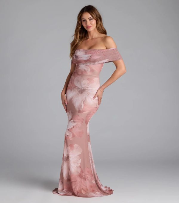 Mikayla Off-Shoulder Mermaid Floral Formal Dress - Image 4
