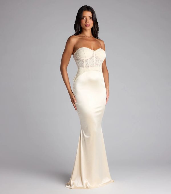 Ciara Lace Corset Satin Mermaid Formal Dress - Image 4