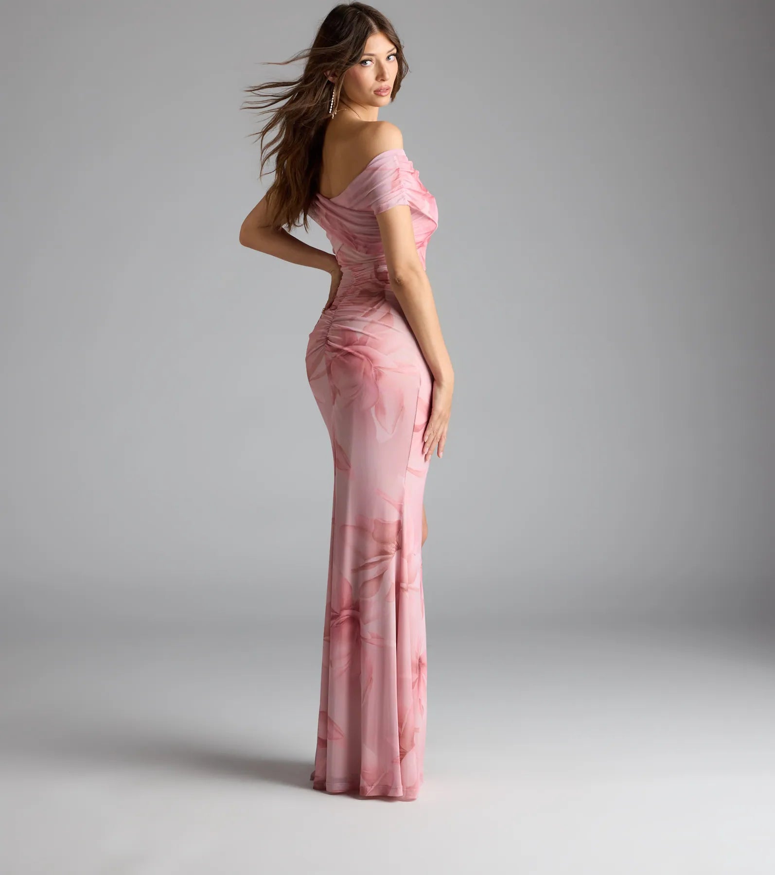 Cornelia Off-The-Shoulder Slit Floral Formal Dress - Image 2