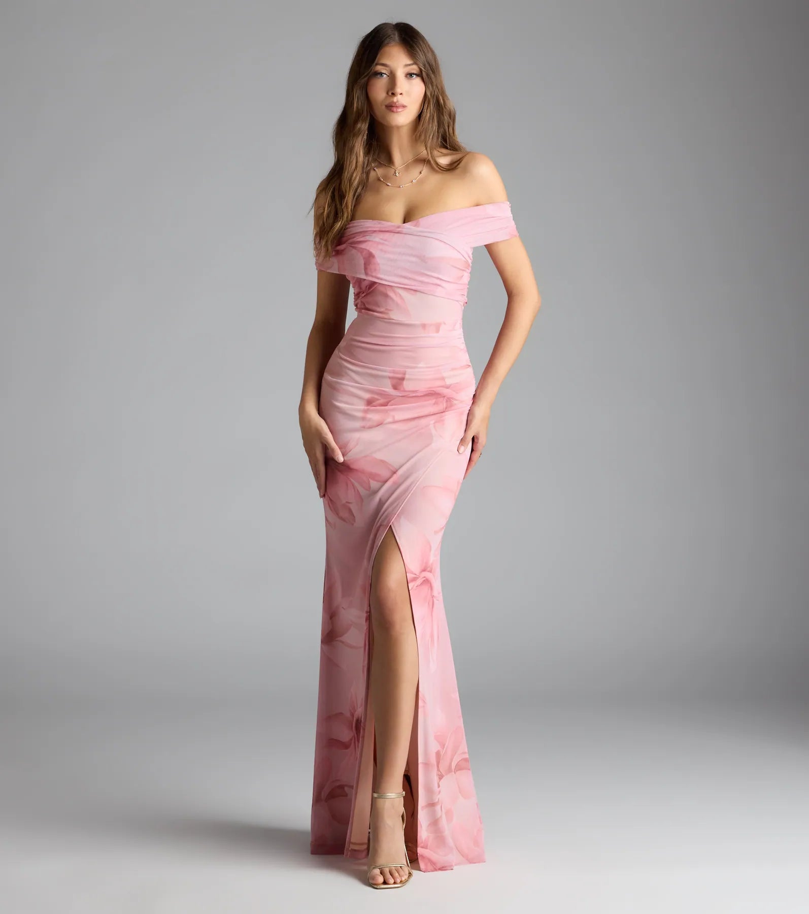 Cornelia Off-The-Shoulder Slit Floral Formal Dress - Image 4