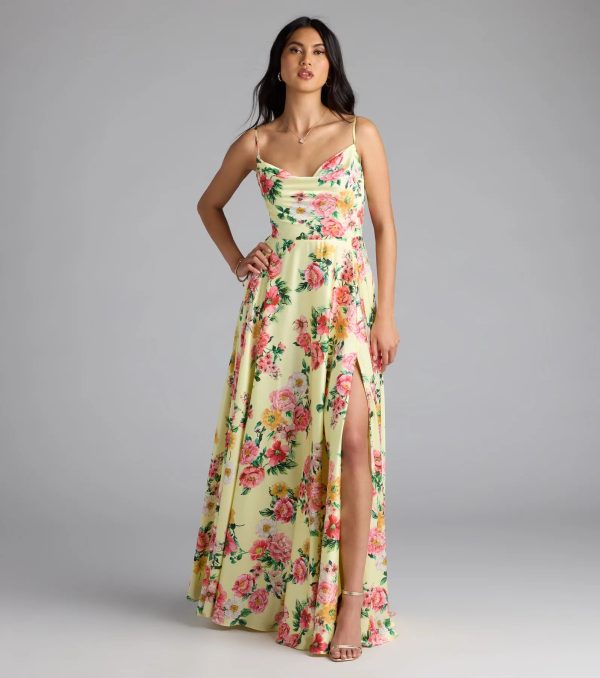 Robina Lace-Up A-Line Floral Satin Formal Dress - Image 5