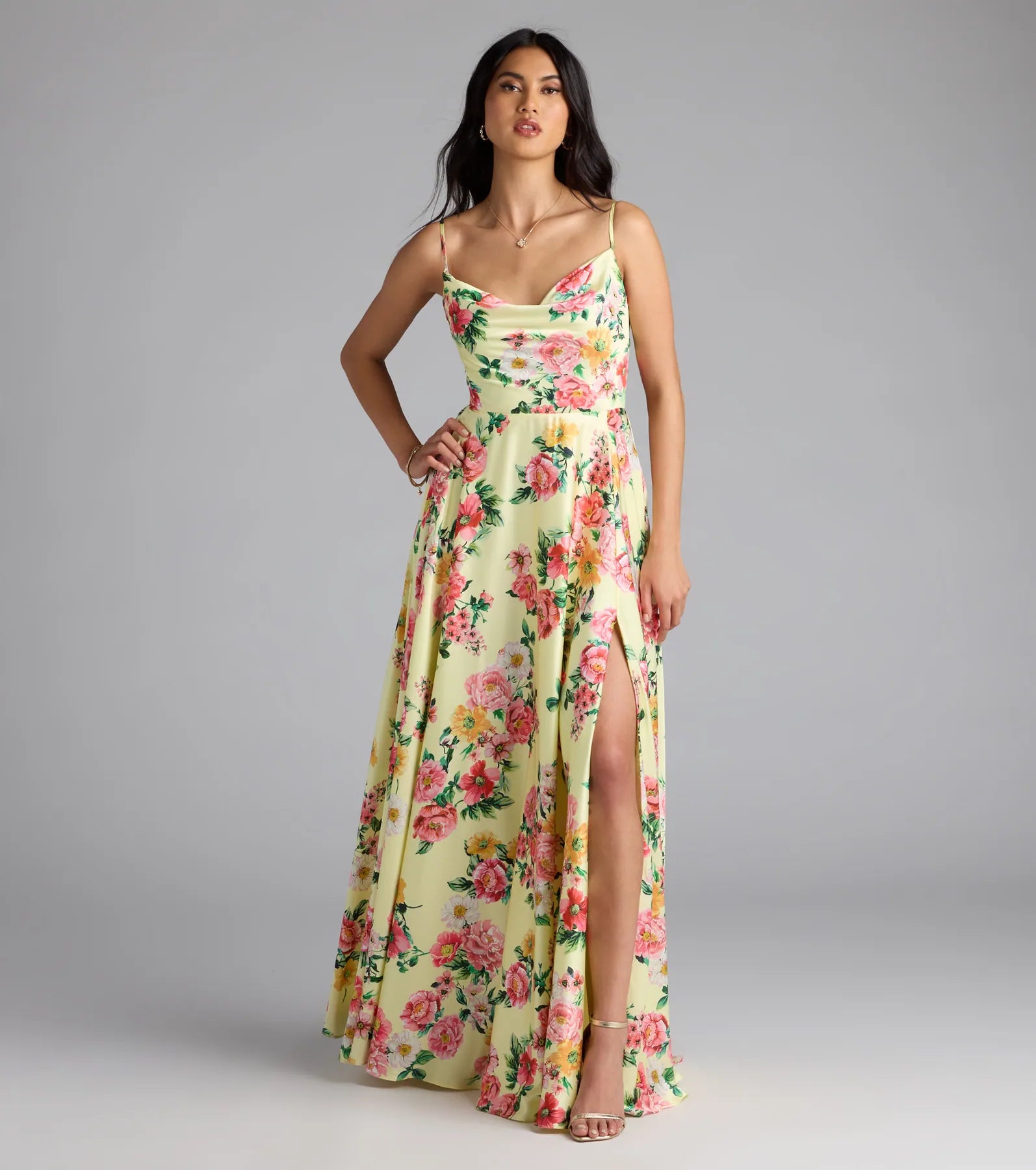 Robina Lace-Up A-Line Floral Satin Formal Dress - Image 5