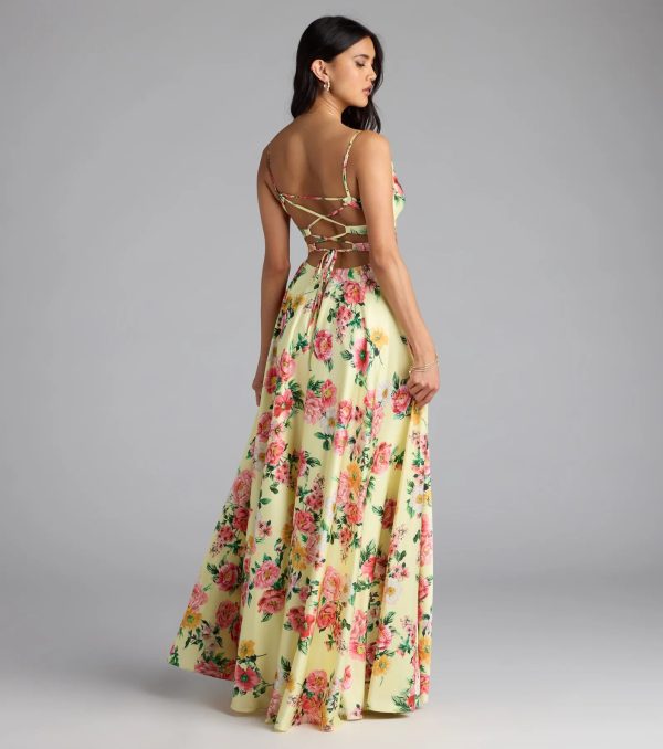 Robina Lace-Up A-Line Floral Satin Formal Dress - Image 6