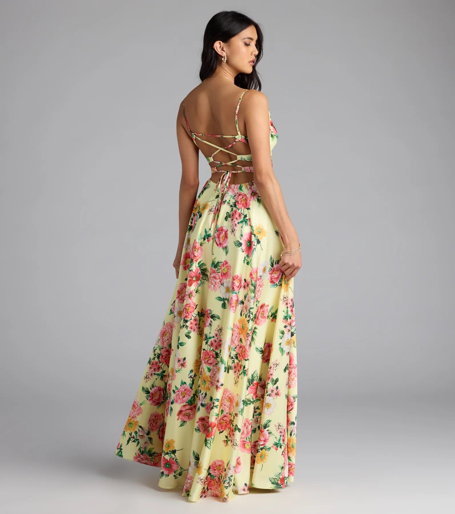 Robina Lace-Up A-Line Floral Satin Formal Dress - Image 6