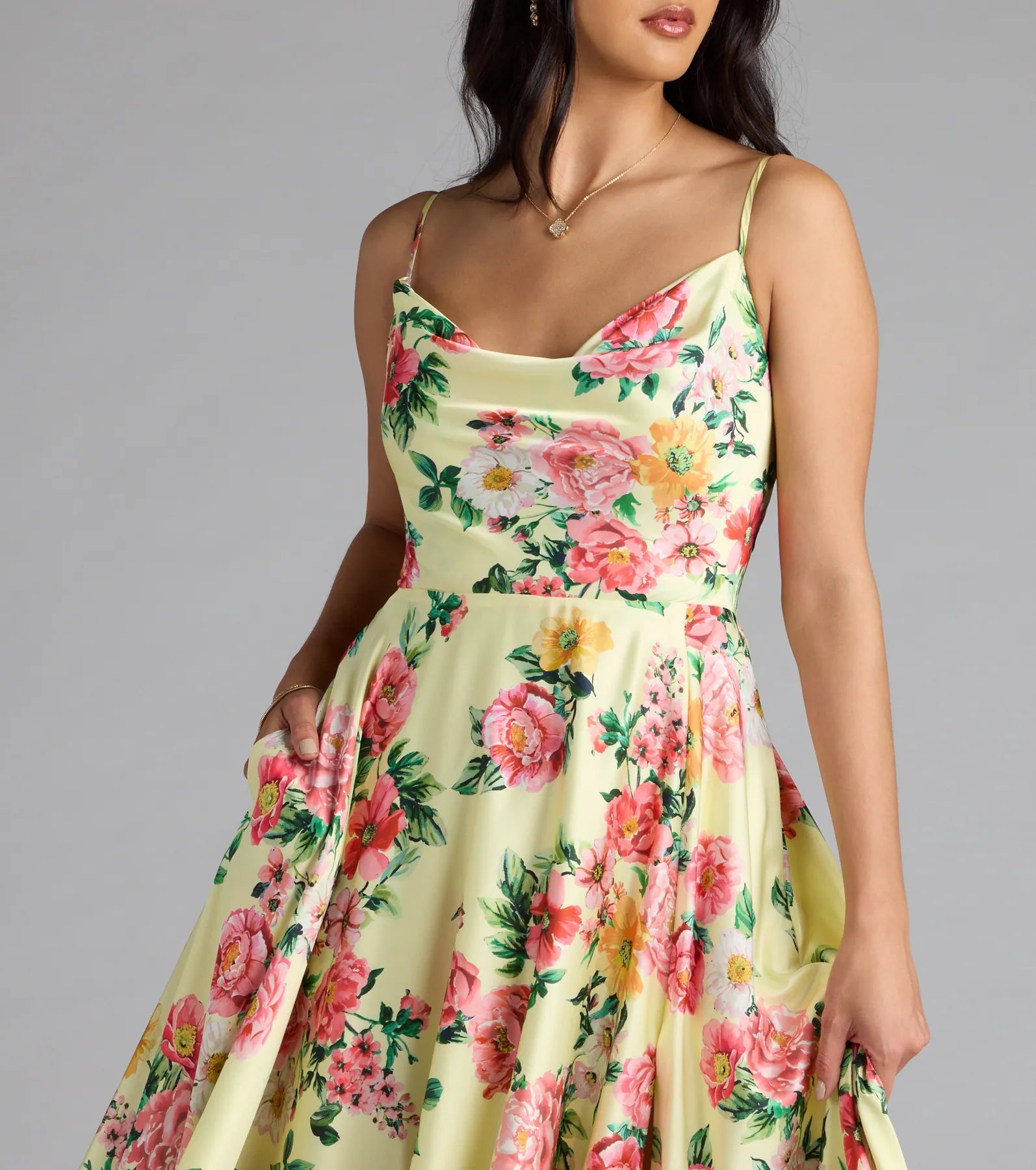 Robina Lace-Up A-Line Floral Satin Formal Dress - Image 7