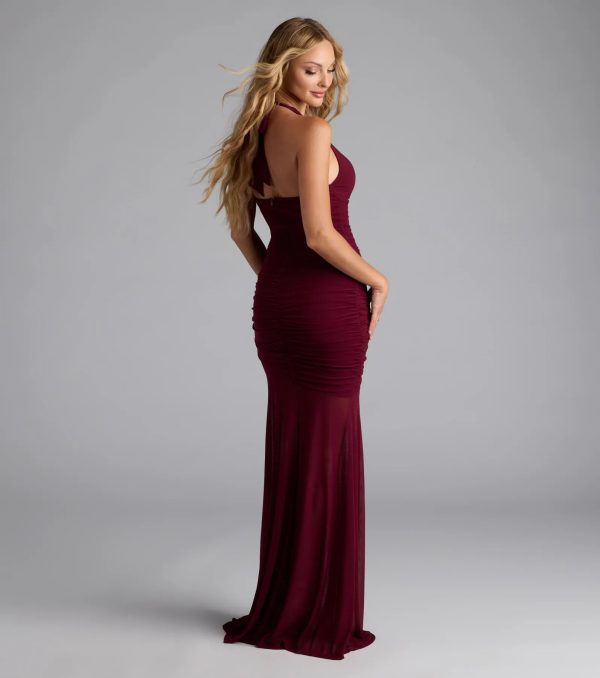 Mia Halter Slit Mermaid Mesh Formal Dress - Image 2