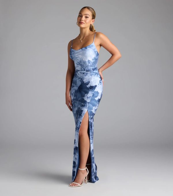 Isa Floral Cowl Neck Slit Formal Dress - Image 4