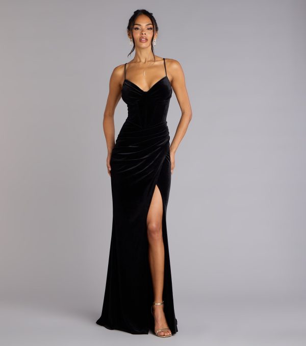 Fia Sleeveless Velvet Wrap Corset Mermaid Dress - Image 8