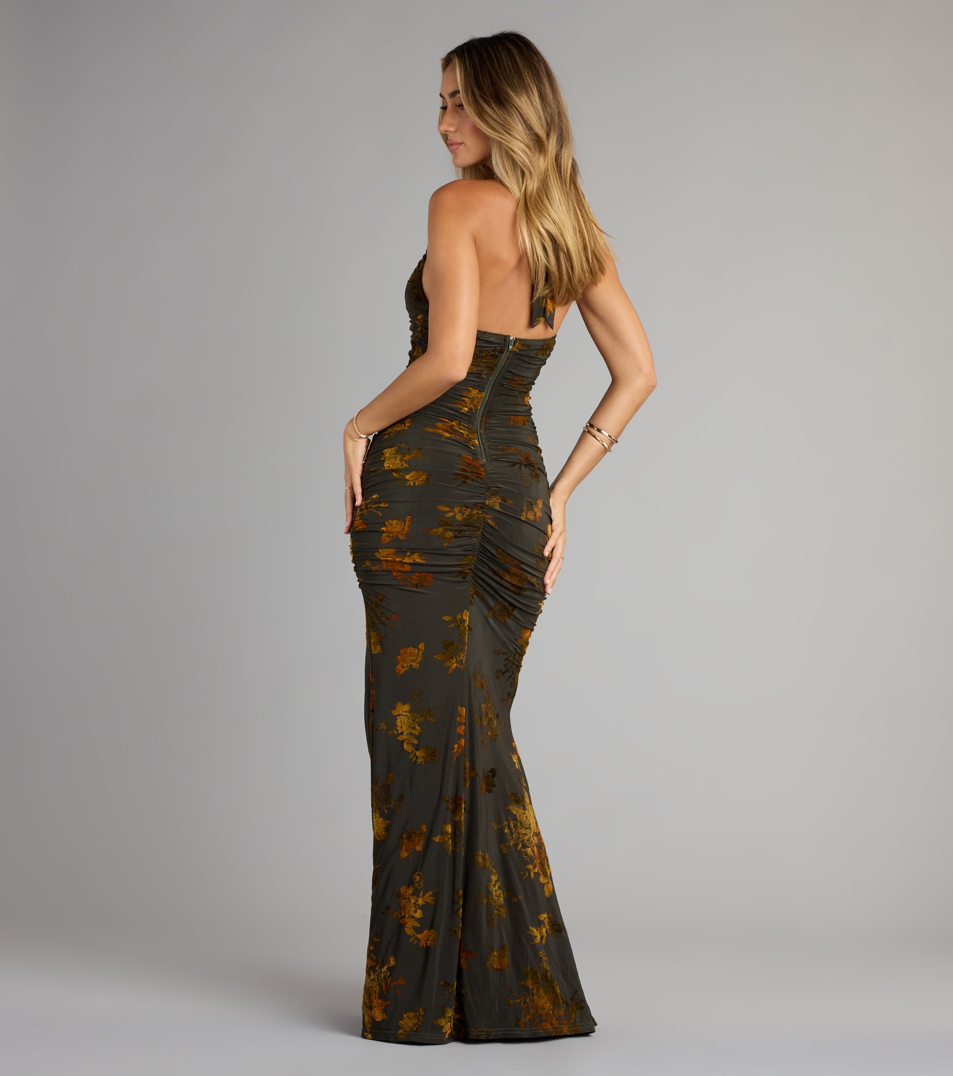 Martha Flocked Floral Velvet Mermaid Formal Dress - Image 2
