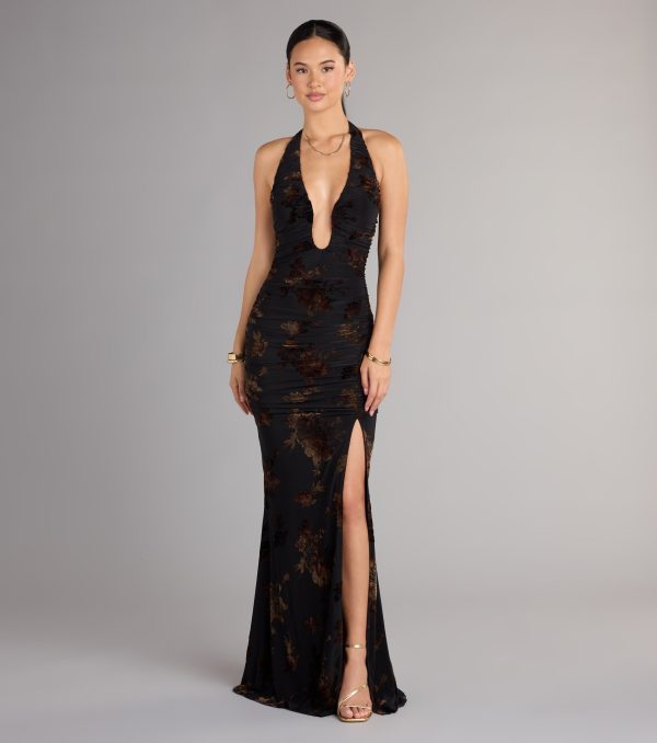 Martha Flocked Floral Velvet Mermaid Formal Dress - Image 6