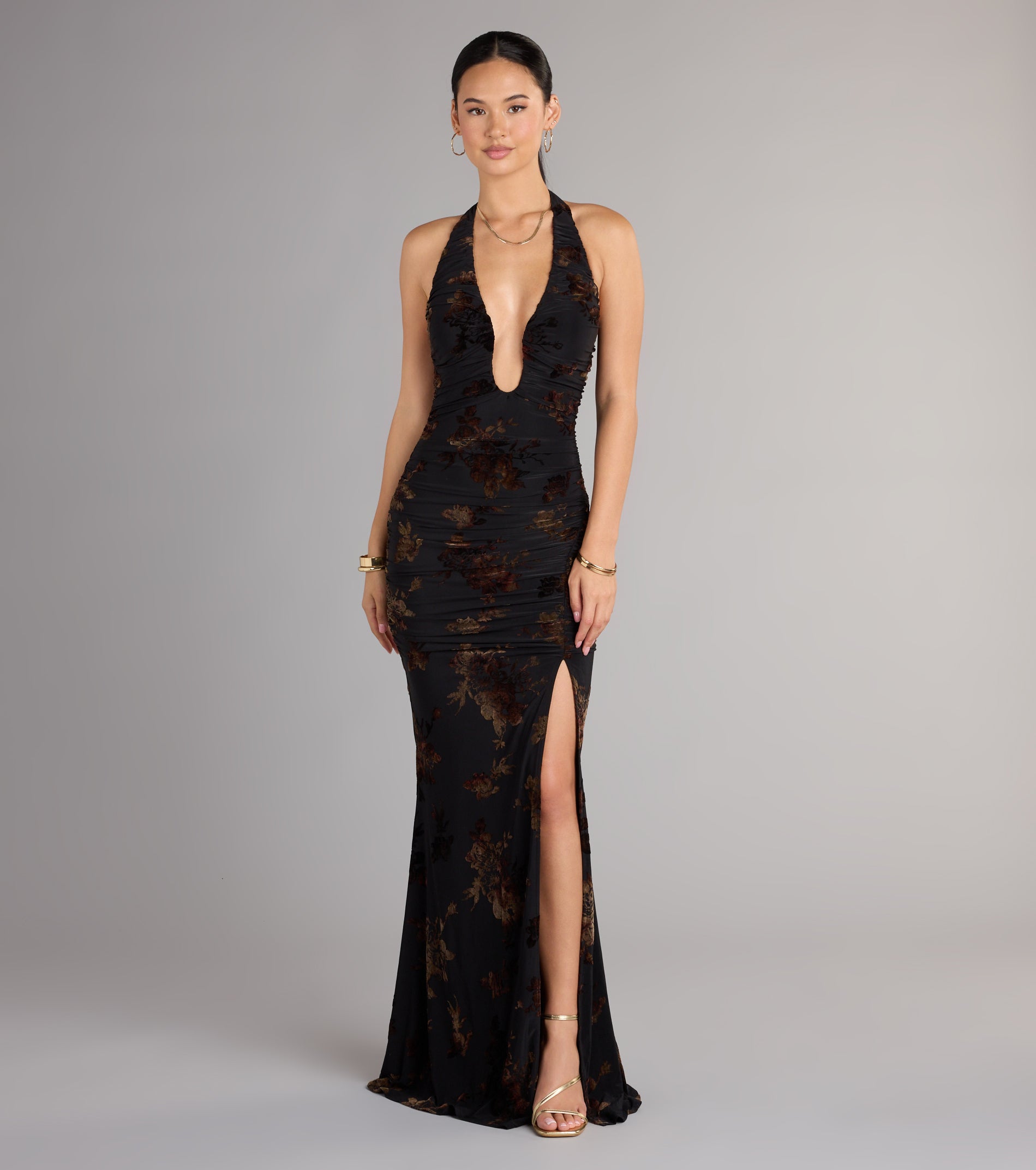 Martha Flocked Floral Velvet Mermaid Formal Dress - Image 6