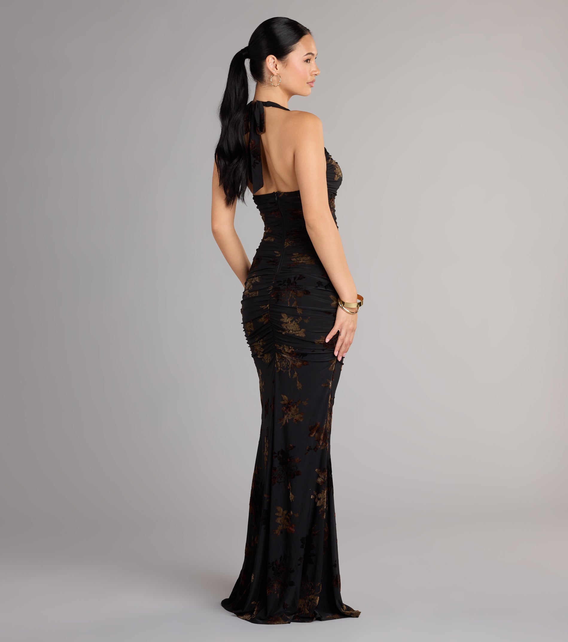 Martha Flocked Floral Velvet Mermaid Formal Dress - Image 7
