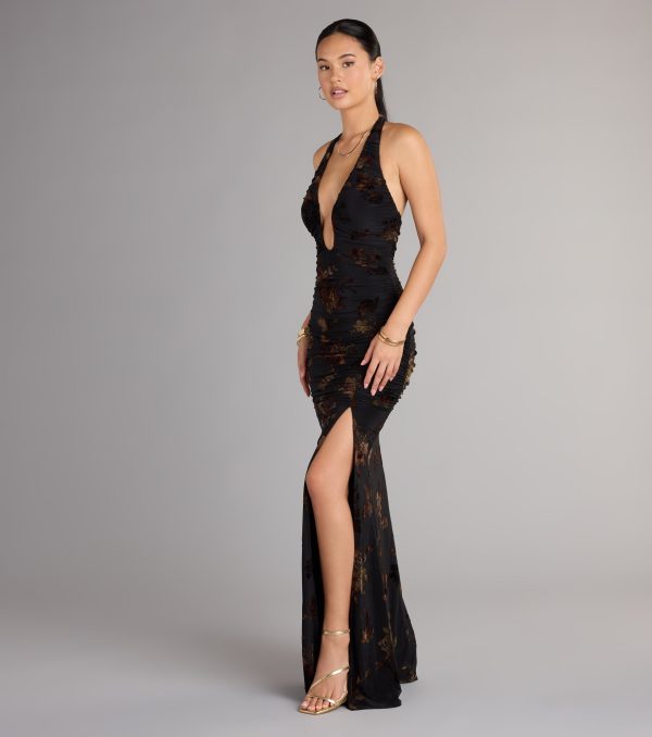Martha Flocked Floral Velvet Mermaid Formal Dress - Image 9