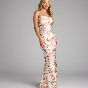 Eileen Floral Strapless Mermaid Formal Dress