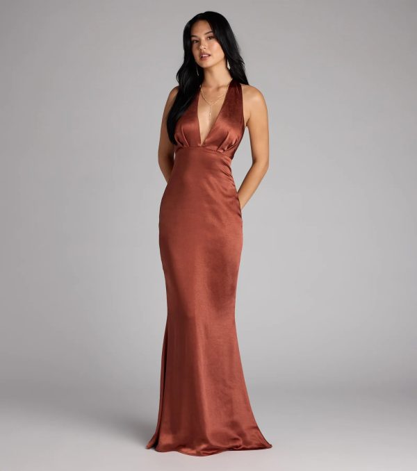 Erika Halter Satin Column Formal Dress - Image 5