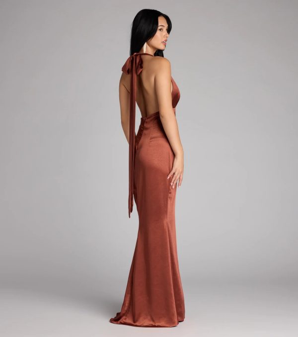 Erika Halter Satin Column Formal Dress - Image 6