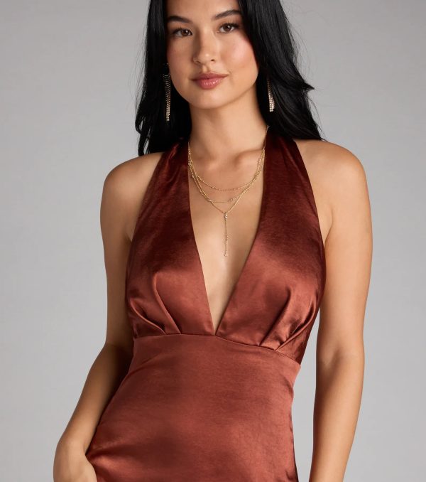 Erika Halter Satin Column Formal Dress - Image 7