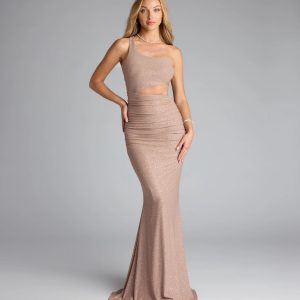 Giselle One-Shoulder Mermaid Glitter Formal Dress