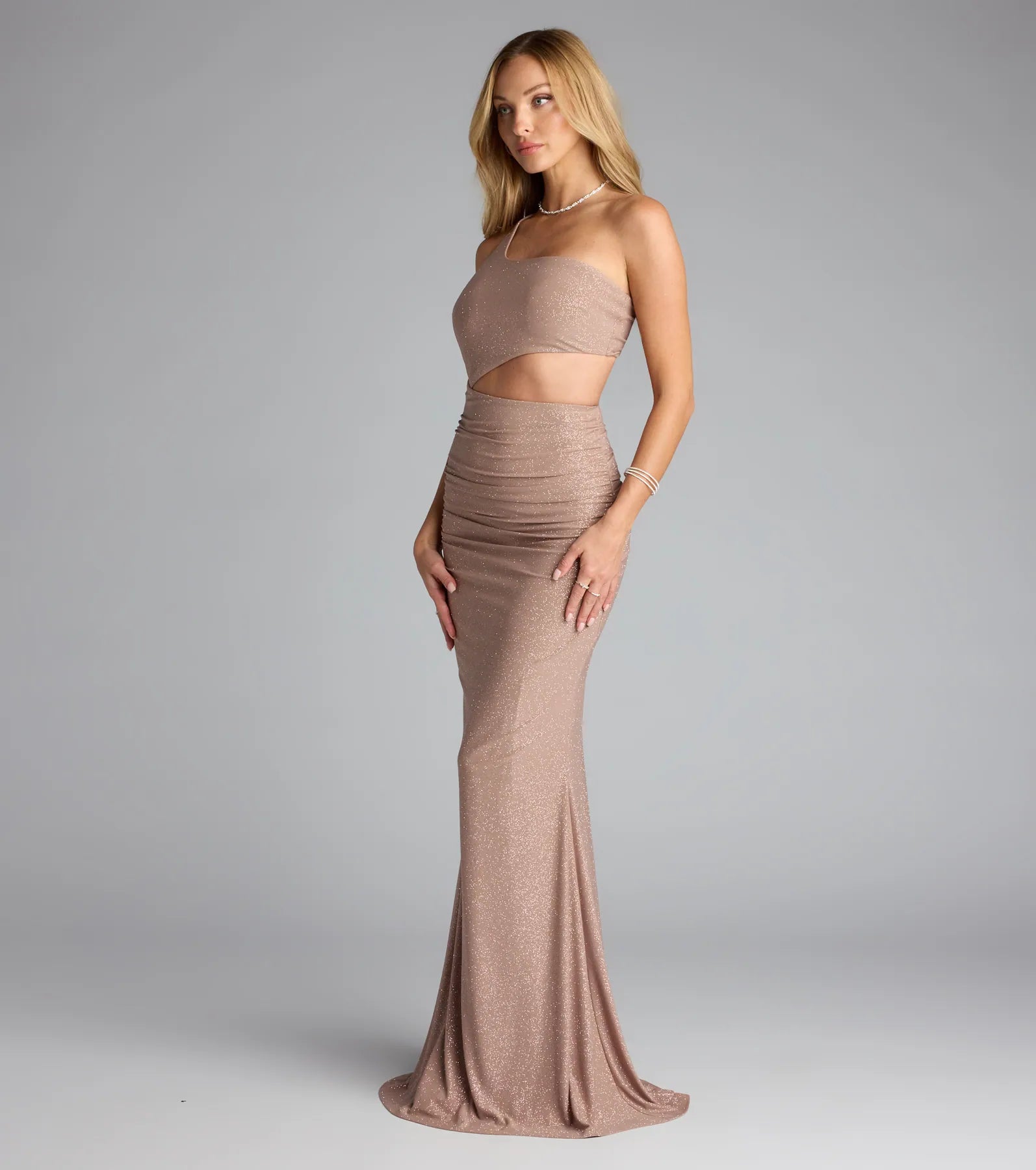 Giselle One-Shoulder Mermaid Glitter Formal Dress - Image 4