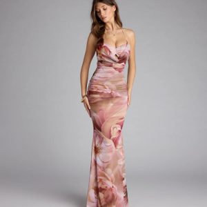 McKenzie Floral Halter Mermaid Formal Dress