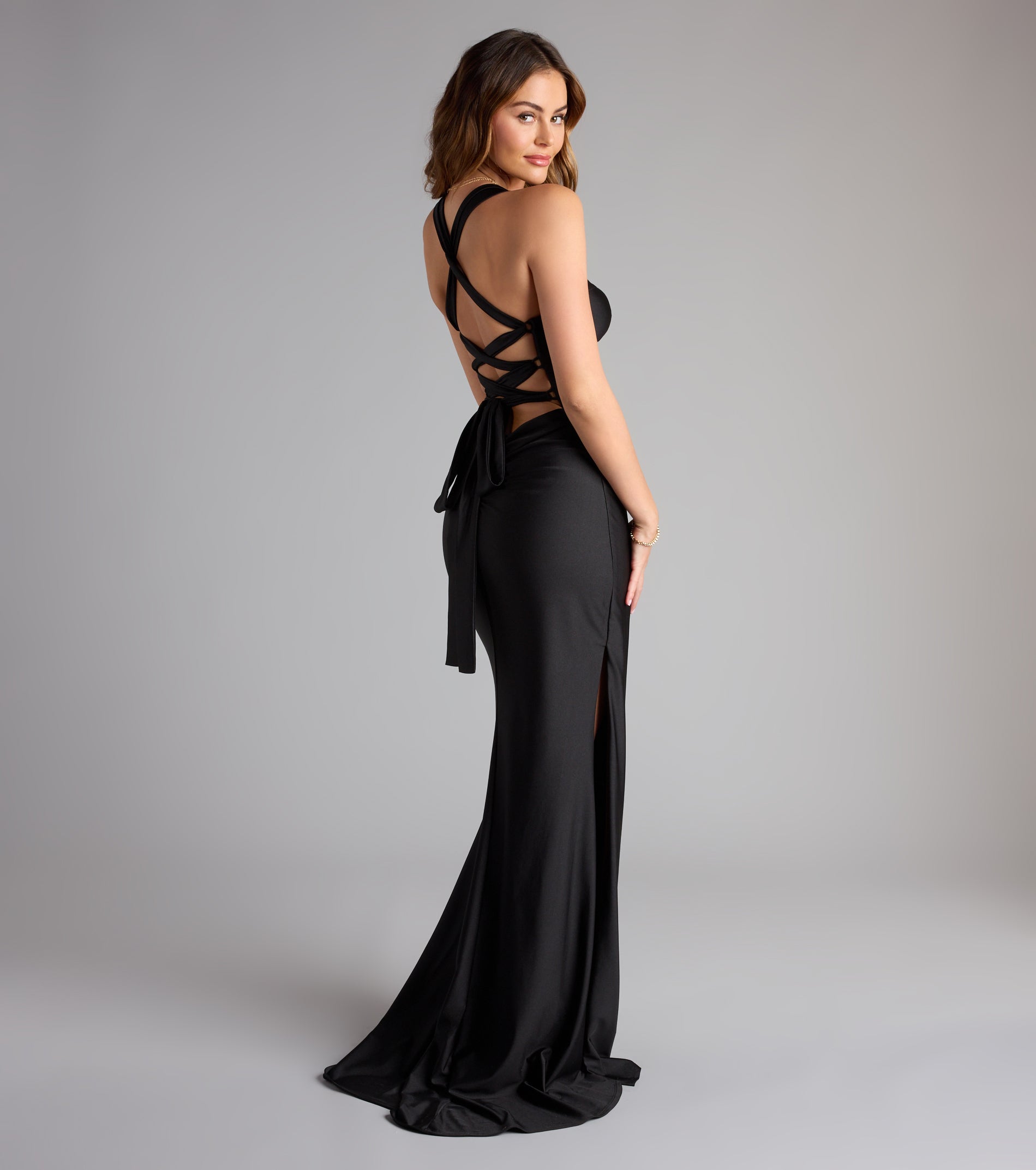 Whitney Lace-Up Slit Formal Dress - Image 9
