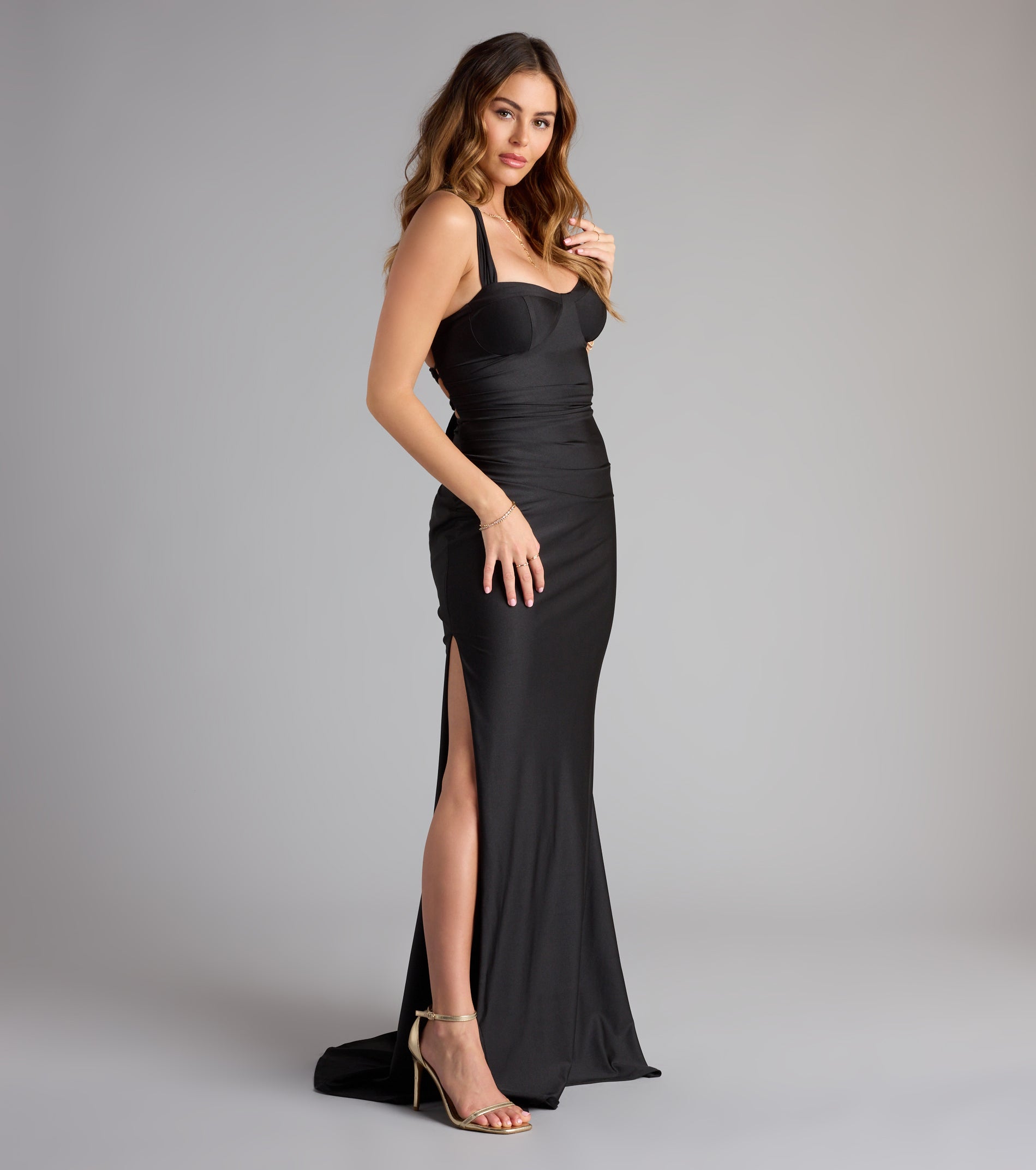 Whitney Lace-Up Slit Formal Dress - Image 10