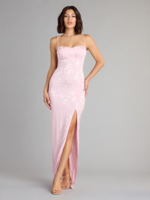 Gabriella Floral Embroidered Tie Back Formal Dress