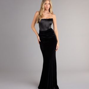Zoya Satin Corset Velvet Mermaid Dress