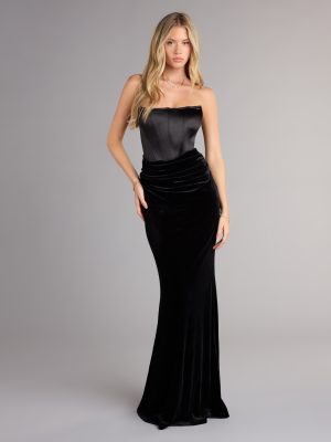 Zoya Satin Corset Velvet Mermaid Dress