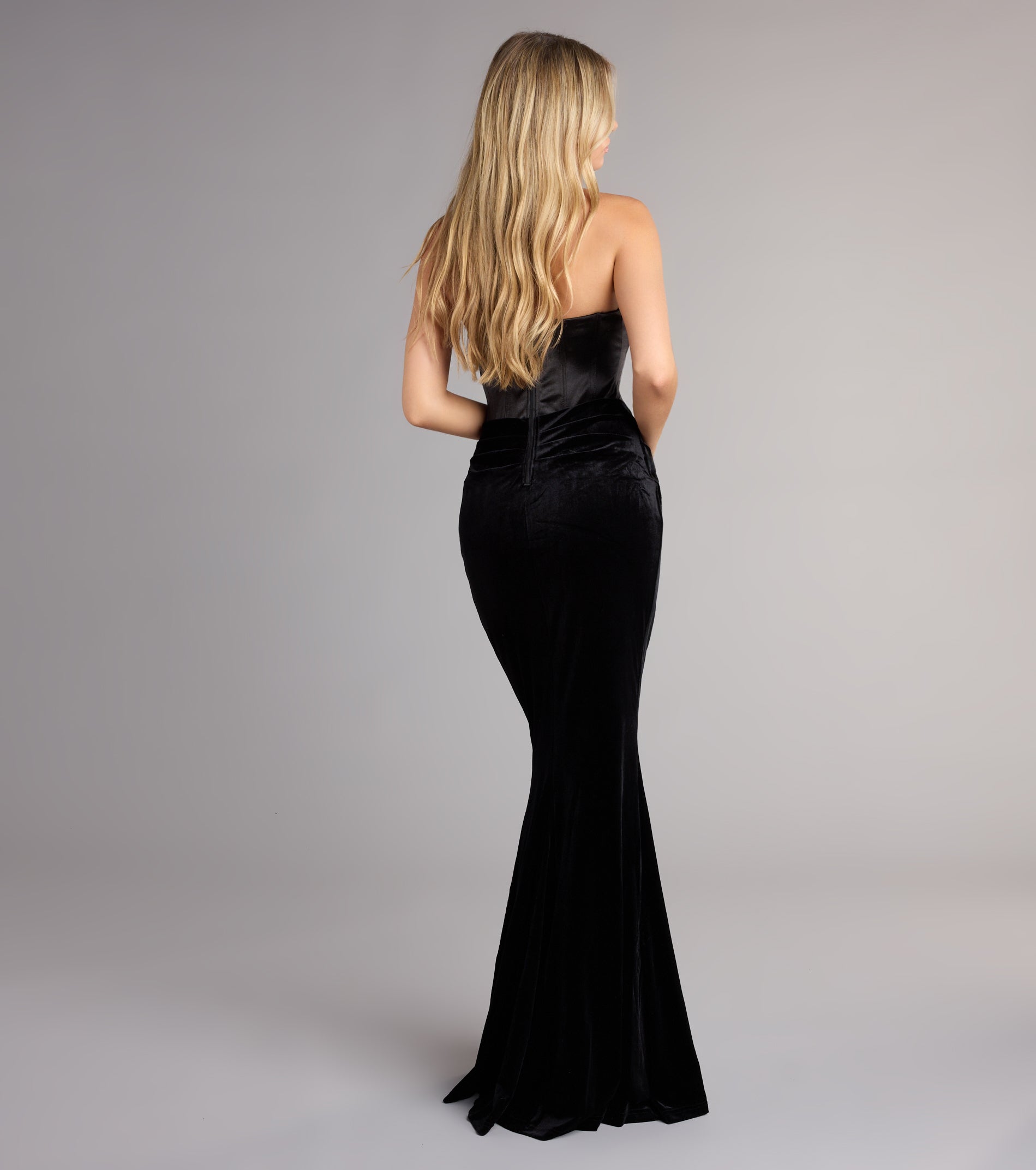 Zoya Satin Corset Velvet Mermaid Dress - Image 2