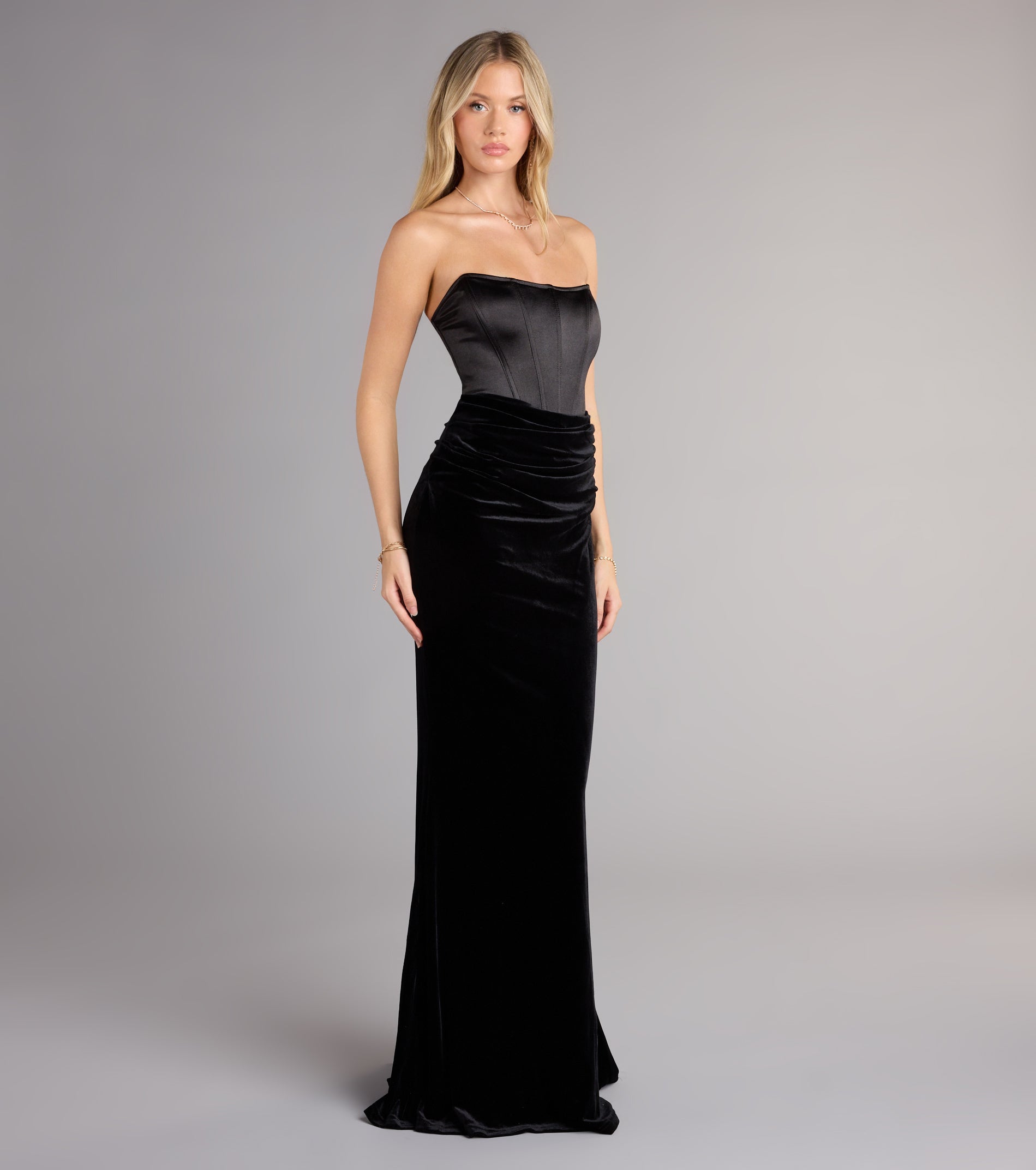 Zoya Satin Corset Velvet Mermaid Dress - Image 5