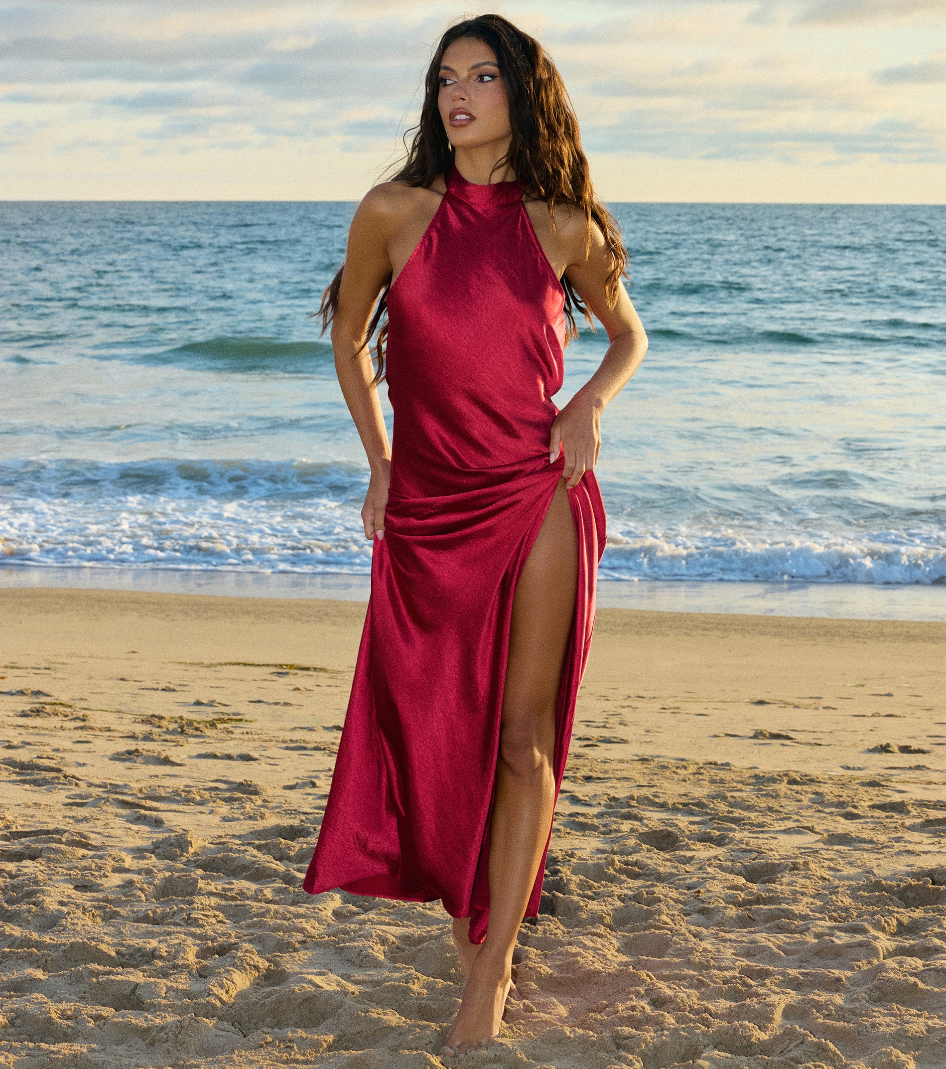 Andie Halter Open Back Slit Satin Formal Dress - Image 20