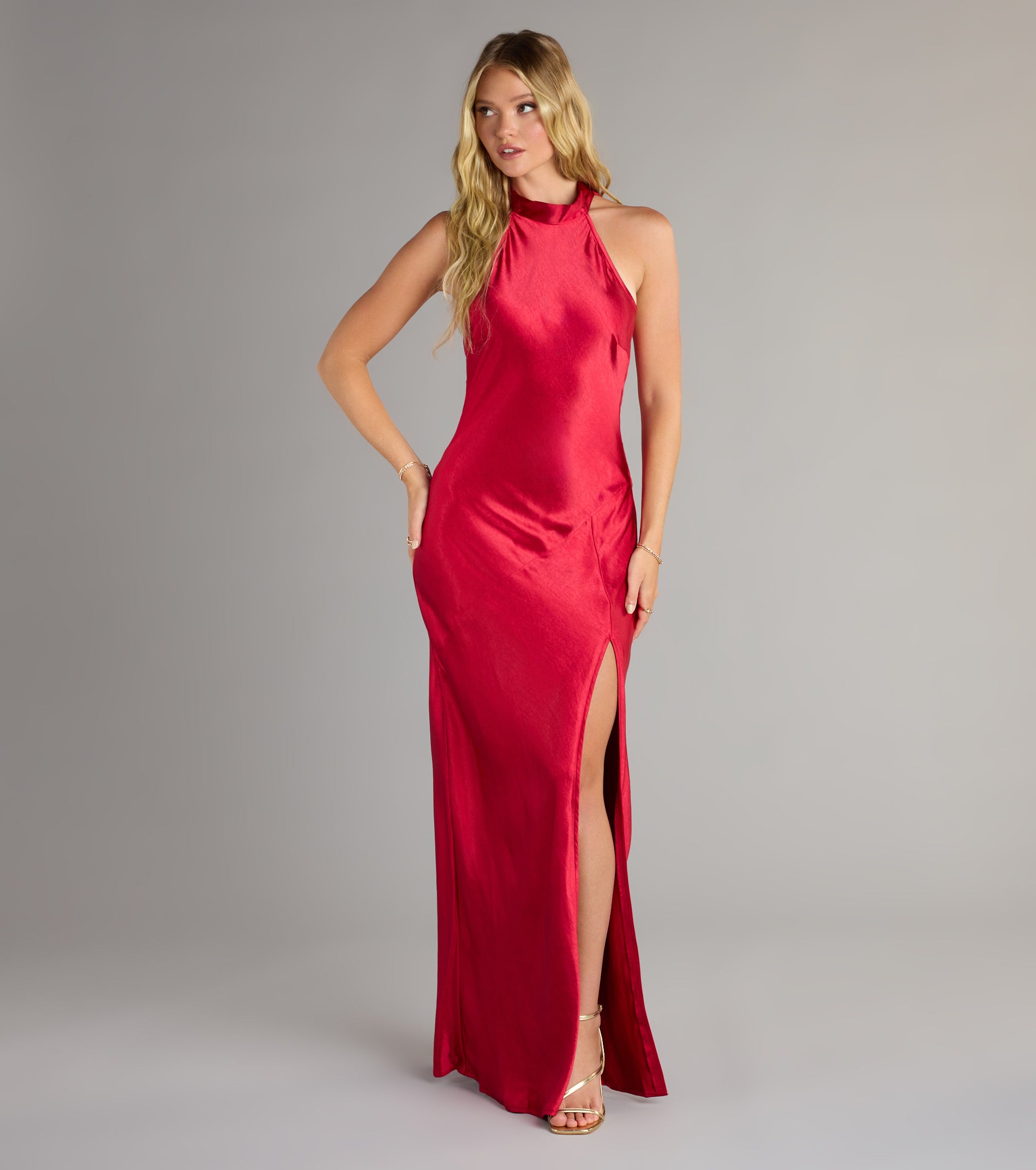 Andie Halter Open Back Slit Satin Formal Dress - Image 21