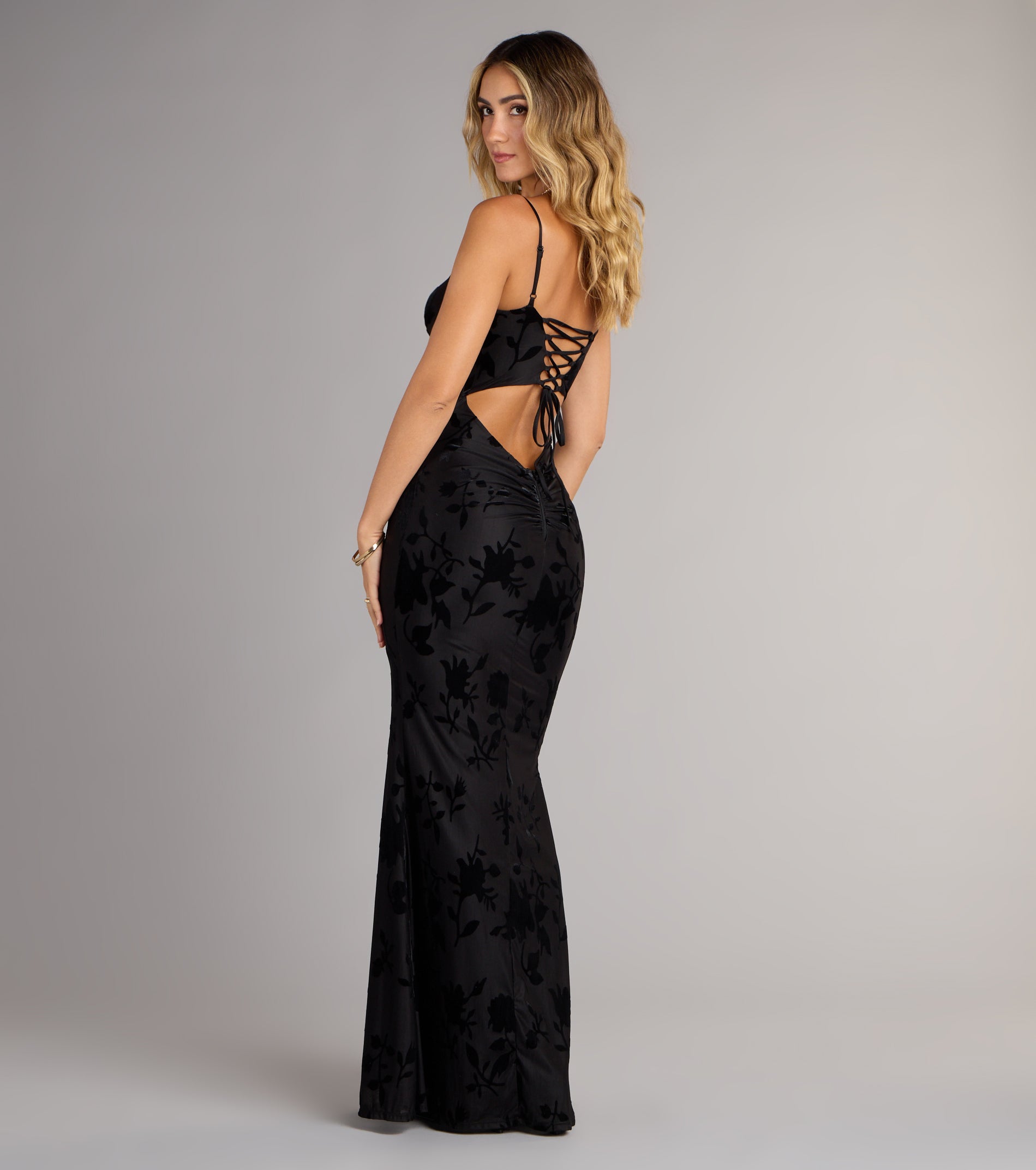 Helena Floral Velvet Burnout Mermaid Dress - Image 2