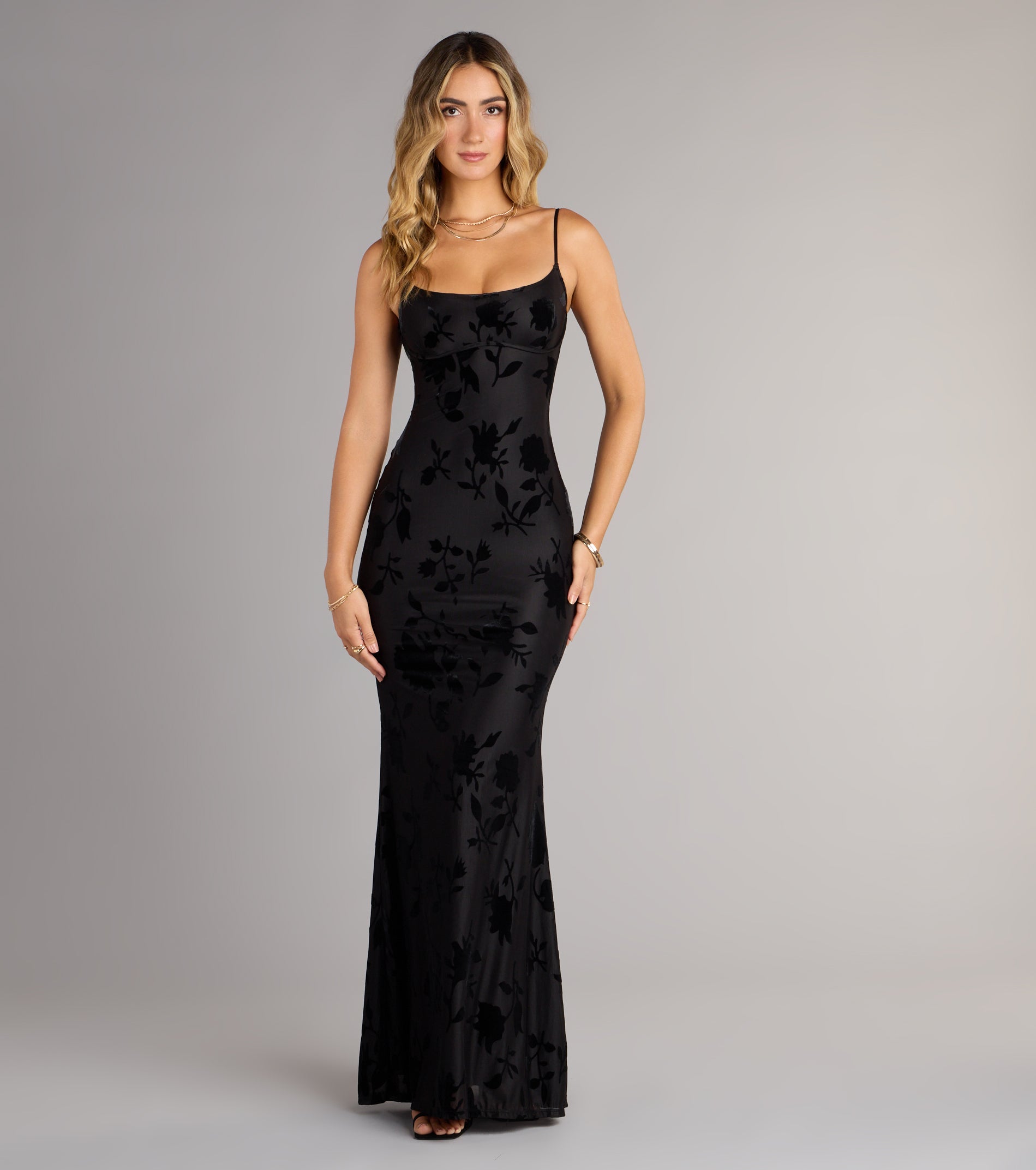 Helena Floral Velvet Burnout Mermaid Dress - Image 4