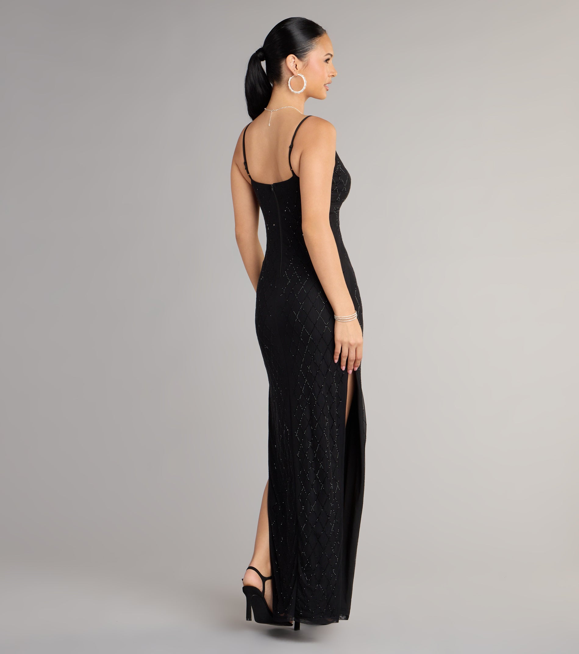 Arianna Rhinestone Mesh High Slit Column Dress - Image 2