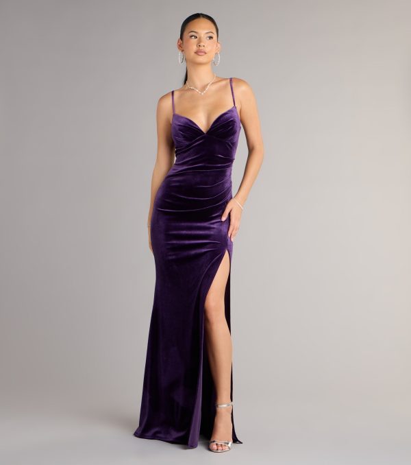 Ariel Velvet Slit Mermaid Formal Dress - Image 4