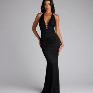 Lane Halter Strappy Lace Mermaid Formal Dress