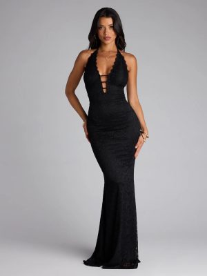 Lane Halter Strappy Lace Mermaid Formal Dress