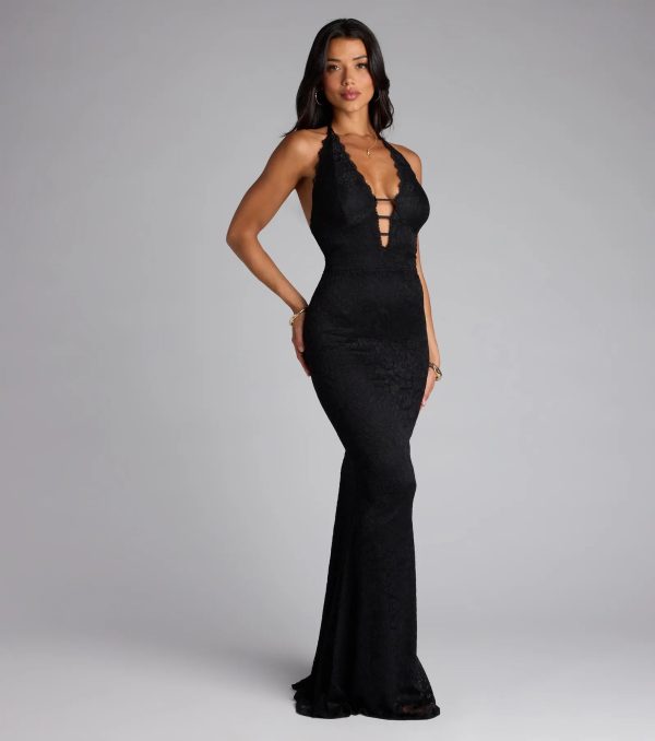 Lane Halter Strappy Lace Mermaid Formal Dress - Image 4